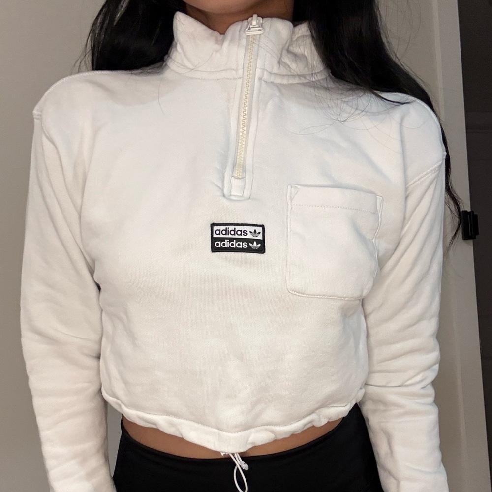 Adidas Women's Cream Cropped Hoodie
